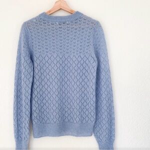 Sandro Paris  Women's Light Blue Pointelle Crewneck Sweater - Soft Knit